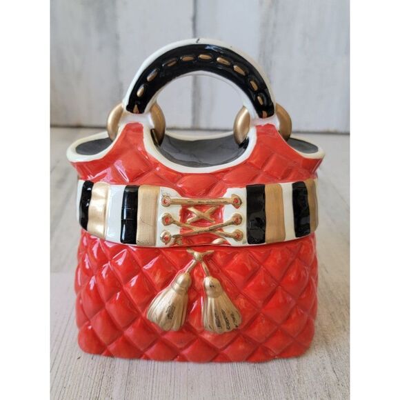 David's cookies red quilted purse ceramic cookie jar decor home - Picture 6 of 12